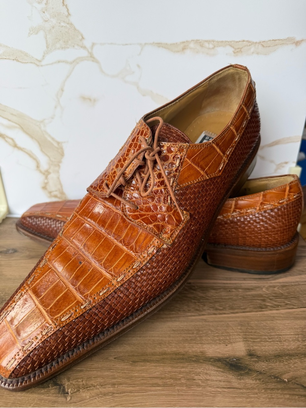 David Eden Genuine Alligator/Crocodile & Woven Leather dress shoe, size 12